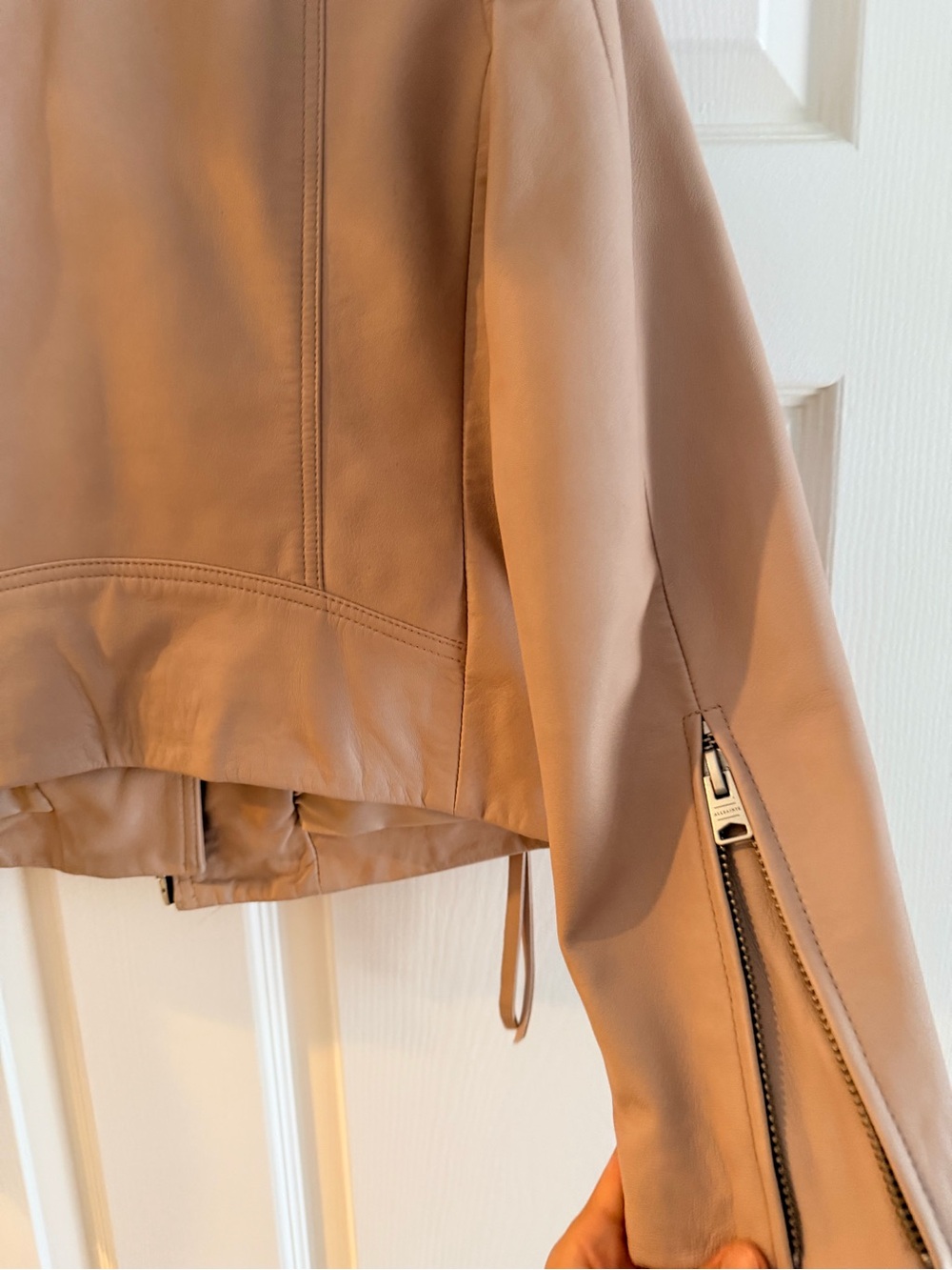 ALL SAINTS DALBY SLIM FIT LEATHER BIKER JACKET in color MISTY PINK size 2 - Picture 7 of 12